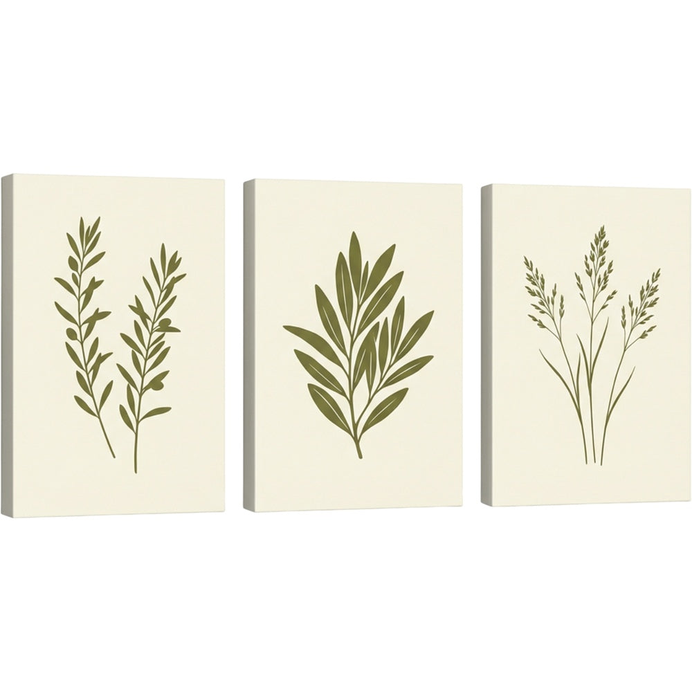 Gavlu Botanical Silhouette Triptych Canvas Set Olive - Product view
