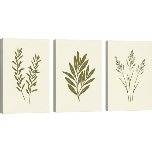 Gavlu Botanical Silhouette Triptych Canvas Set Olive - Product view